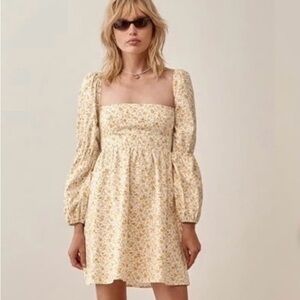 Reformation Floral Cream Puff Sleeve Dress